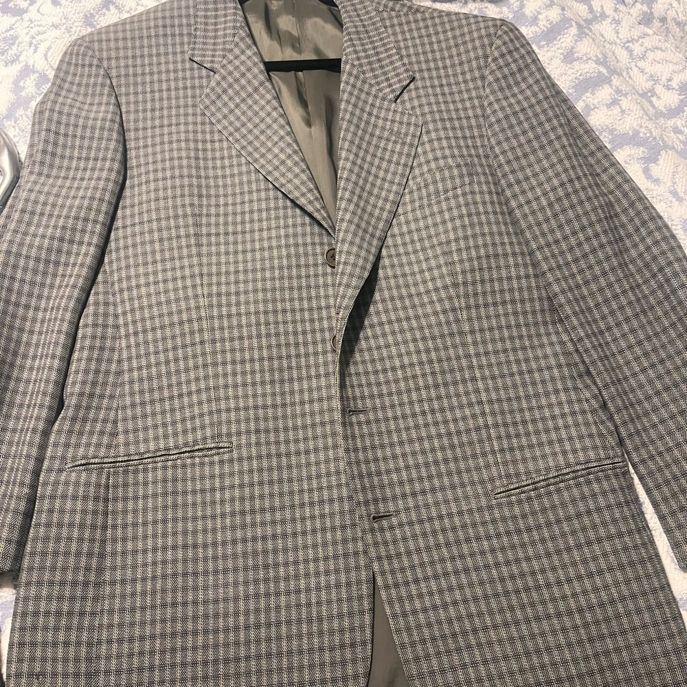 Giorgio Armani Gray Sport Coat with Classic Black and White Gingham Pattern